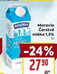Mléko čerstvé Bohemilk - 1,5% polotučné