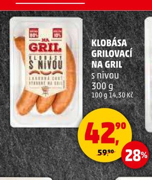 KLOBÁSA GRILOVACÍ NA GRIL s nivou