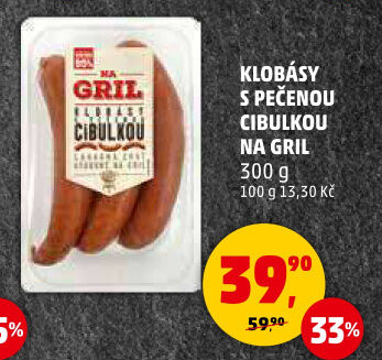 Klobása s pečenou cibulkou Na gril Penny