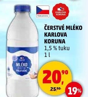 Mléko čerstvé Karlova Koruna - 1,5 polotučné