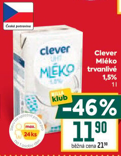 Mléko trvanlivé Clever - 1,5% polotučné