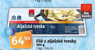 Aljašská treska filé mražené Dle Gusta