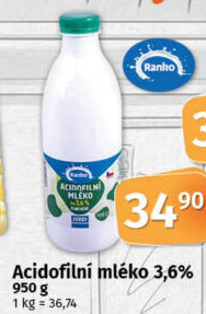 Mléko acidofilní - plnotučné 3,6 % Ranko