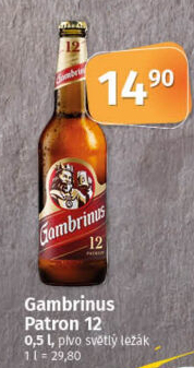 Pivo světlý ležák 12° Patron Gambrinus
