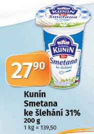 Smetana ke šlehání Mlékárna Kunín 31%