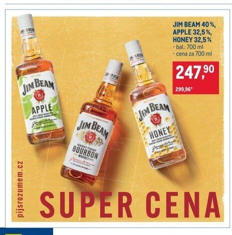 JIM BEAM 40%, APPLE 32,5%, HONEY 32,5%