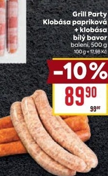 Klobása papriková a bílý bavor Grill Party