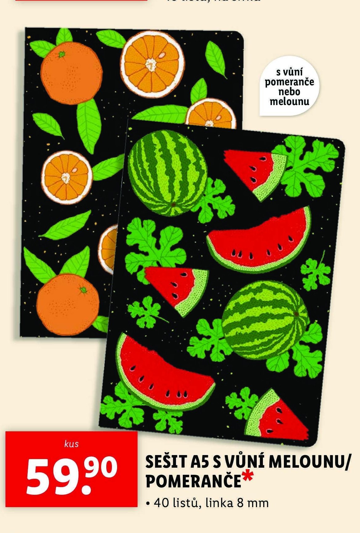 SEŠIT A5 S VŮNÍ MELOUNU/POMERANČE - Lidl akcniletaky.com