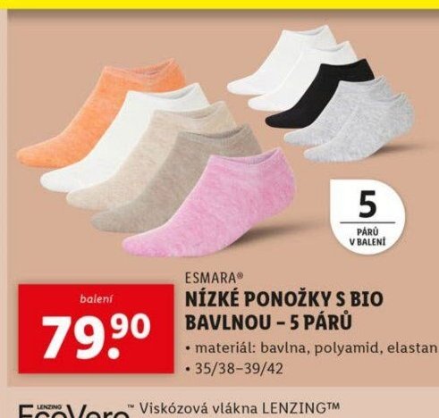 ESMARA® NÍZKÉ PONOŽKY S BIO BAVLNOU – 5 PÁRŮ