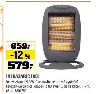Infrazářič 3 úrovněvytápění 1200 W