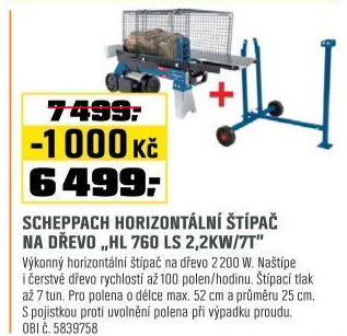 Štípač dřeva horiz.Scheppach HL 760