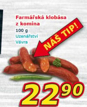 Klobása Farmářská z komína Uzenářství Vávra