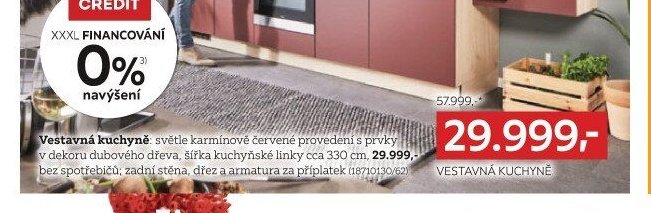 Vestavná kuchyně: světle karmínové červené provedení s prvky v dekoru dubového dřeva, šířka kuchyňské linky cca 330 cm, bez spotřebičů; zadní stěna, dřez a armatura za příplatek - XXXLutz akcniletaky.com