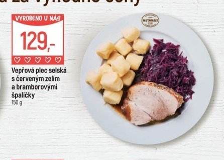 Vepřová plec selská s červeným zelím a bramborovými špalíčky