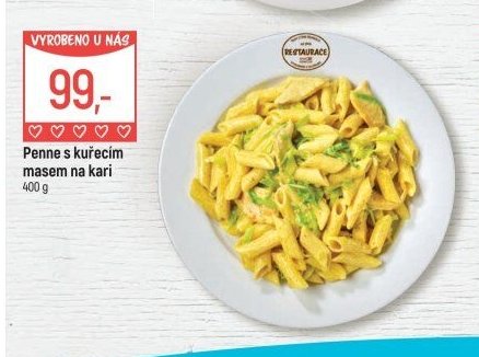 Penne s kuřecím masem na kari