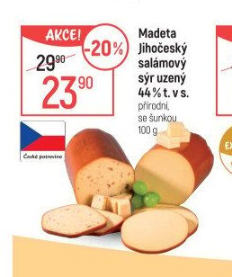 Madeta Jihočeský salámový sýr uzený 44% t. v s.