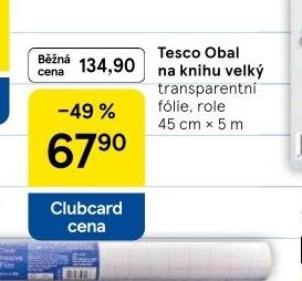 Tesco Obal na knihu velký transparentní fólie, role 45 cm x 5 m