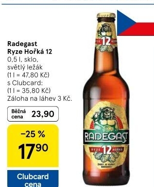 Pivo světlý ležák 12° Ryze hořká Radegast