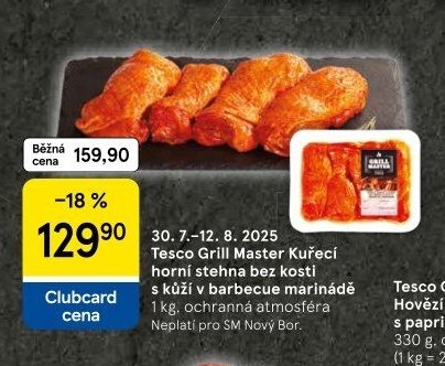 Tesco Grill Master Kuřecí horní stehna bez kosti s kůží v barbecue marinádě - Tesco akcniletaky.com