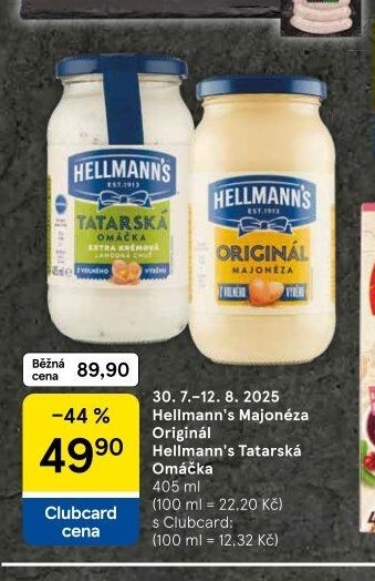 Hellmann's Majonéza Originál / Tatarská Omáčka - Tesco akcniletaky.com