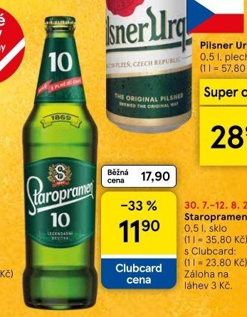 Pivo světlé výčepní 10° Staropramen