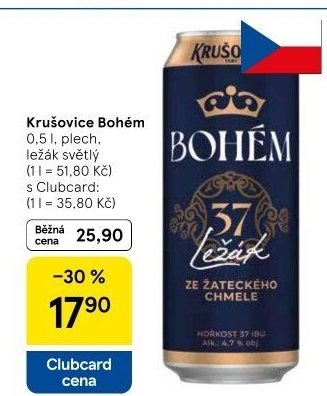 Pivo světlý ležák Bohém Krušovice