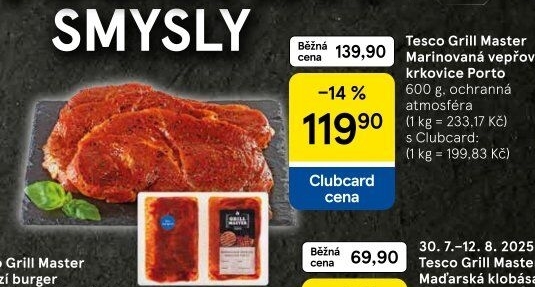 Vepřová krkovice marinovaná bez kosti Porto Grill Master Tesco