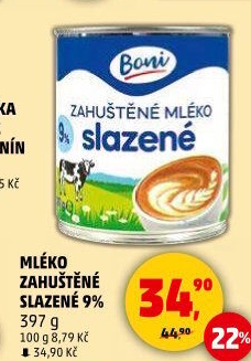 Mléko zahuštěné slazené 9% Boni