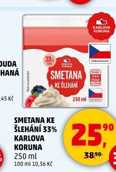 Smetana ke šlehání 33% Karlova Koruna