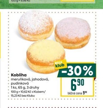 Kobliha meruňková, jahodová, pudinková