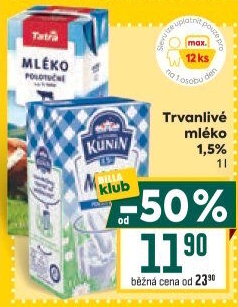 Mléko trvanlivé Mlékárna Kunín - 1,5% polotučné