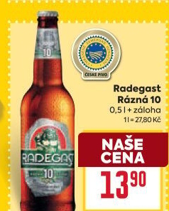 Pivo světlé výčepní Rázná 10° Radegast