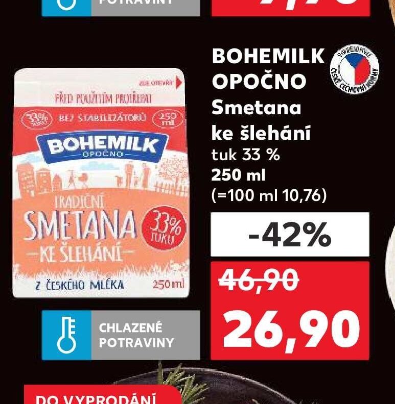 BOHEMILK OPOČNO Smetana ke šlehání 250 ml