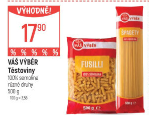Těstoviny semolinové Váš Výběr