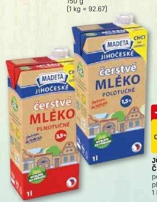 JČ MLÉKO ČERSTVÉ polotučné 1,5%, plnotučné 3,5% 1 l