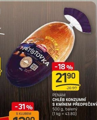 PENAM CHLÉB KONZUMNÍ S KMÍNEM PŘEDPEČENÝ