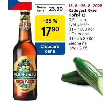 Pivo světlý ležák 12° Ryze hořká Radegast