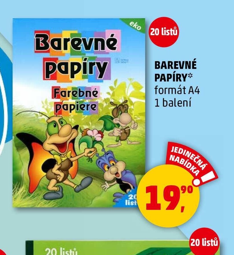 BAREVNÉ PAPÍRY* formát A4 1 balení