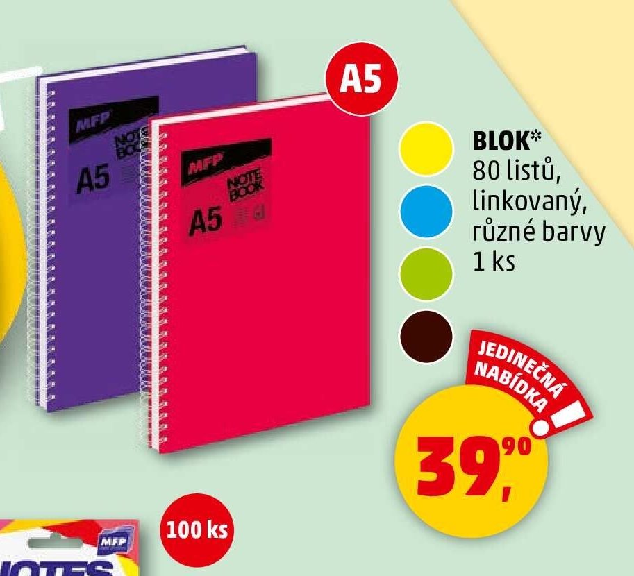 BLOK* 80 listů, linkovaný, různé barvy