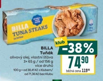 Tuňák ve vlastní šťávě Billa