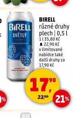 Birell různé druhy plech