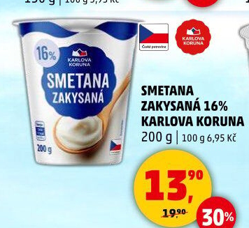 Smetana zakysaná Karlova Koruna 16%