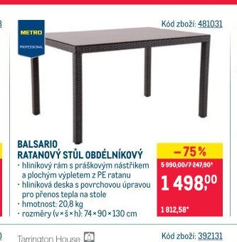 BALSARIO RATANOVÝ STŮL OBDÉLNÍKOVÝ