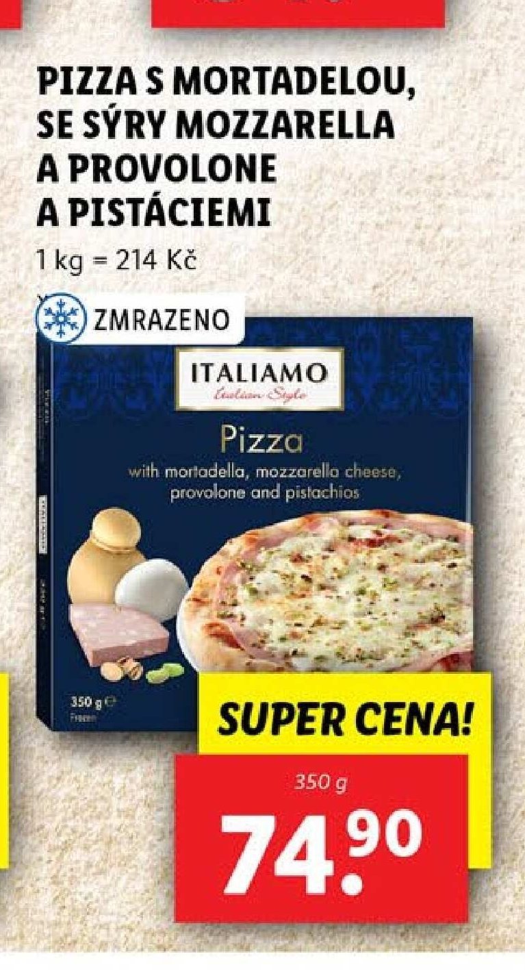Pizza s mortadelou, se sýry mozzarella a provolone a pistáciemi - Lidl akcniletaky.com