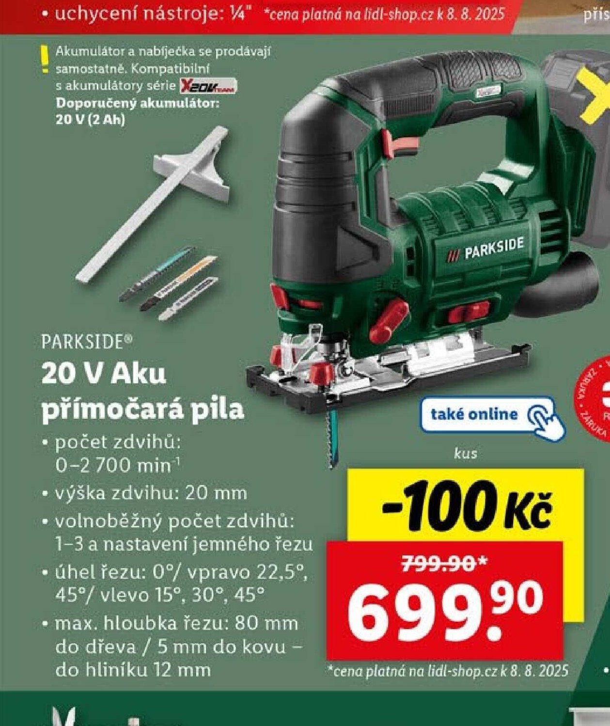PARKSIDE 20 V Aku přímočará pila