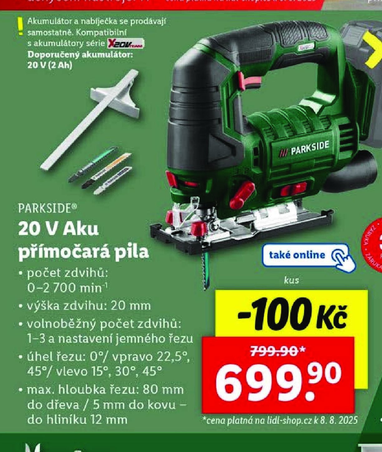 PARKSIDE 20 V Aku přímočará pila