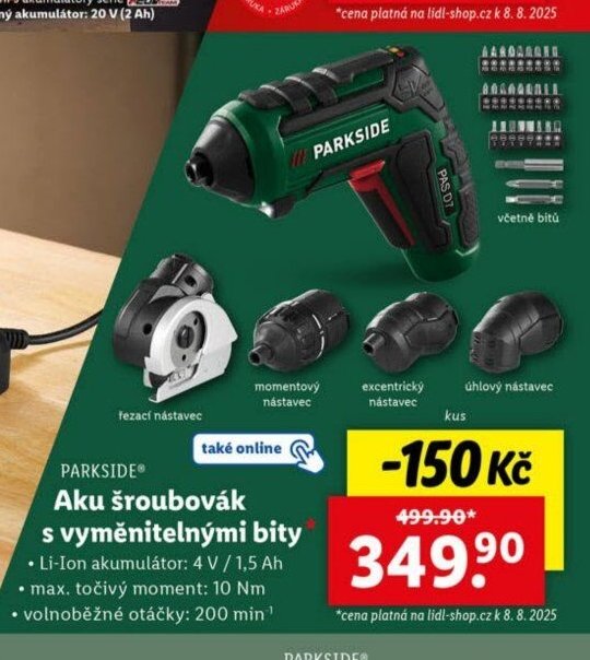 PARKSIDE Aku šroubovák s vyměnitelnými bity