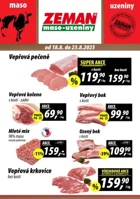 akční leták ZEMAN maso - uzeniny 18.8.2025-23.8.2025