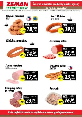 akční leták ZEMAN maso - uzeniny 18.8.2025-23.8.2025