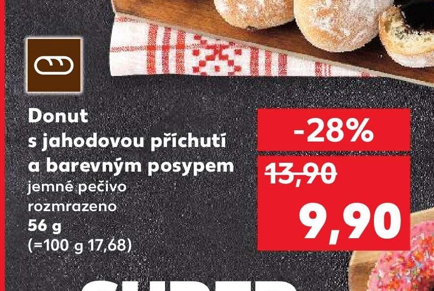 Donut s jahodovou příchutí a barevným posypem